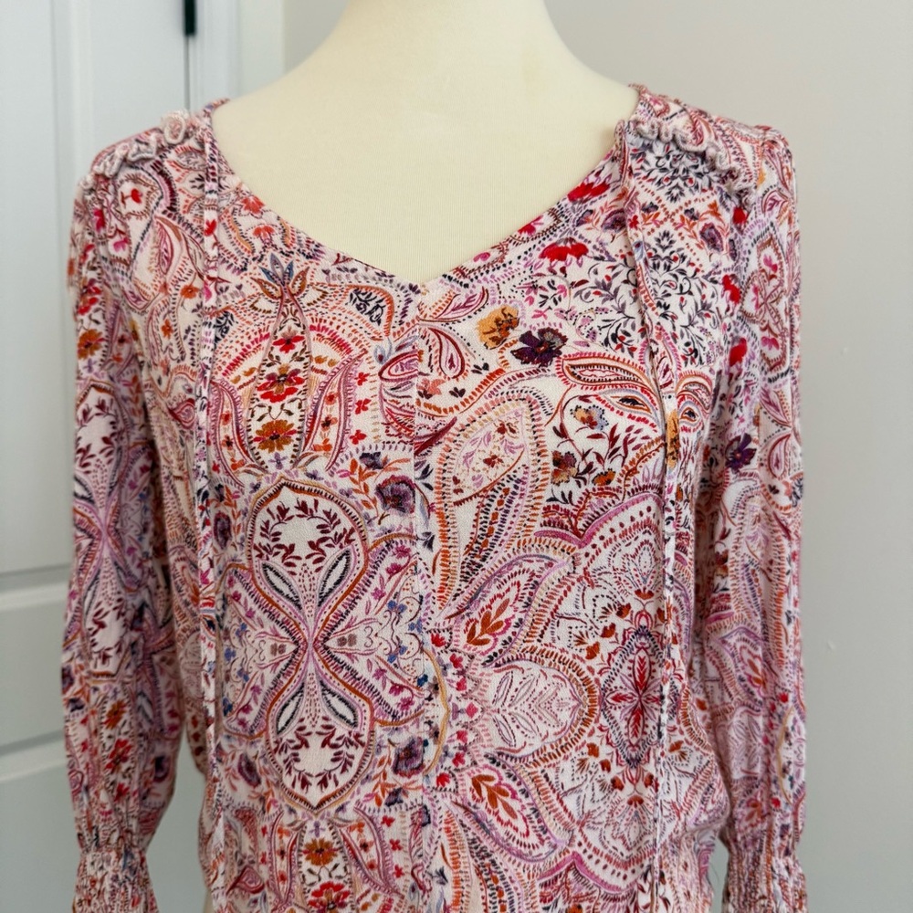 Dear John Pink Paisley V-Neck Blouse Peasant - Picture 2 of 12